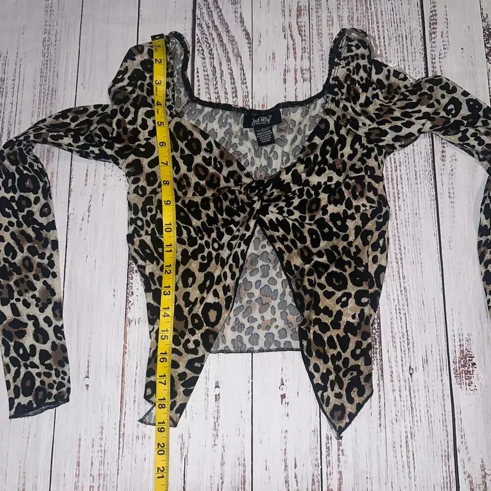 Just Polly Leopard Print Twist Front Ribbed Y2k Fairy whimsigoth Crop Top-S